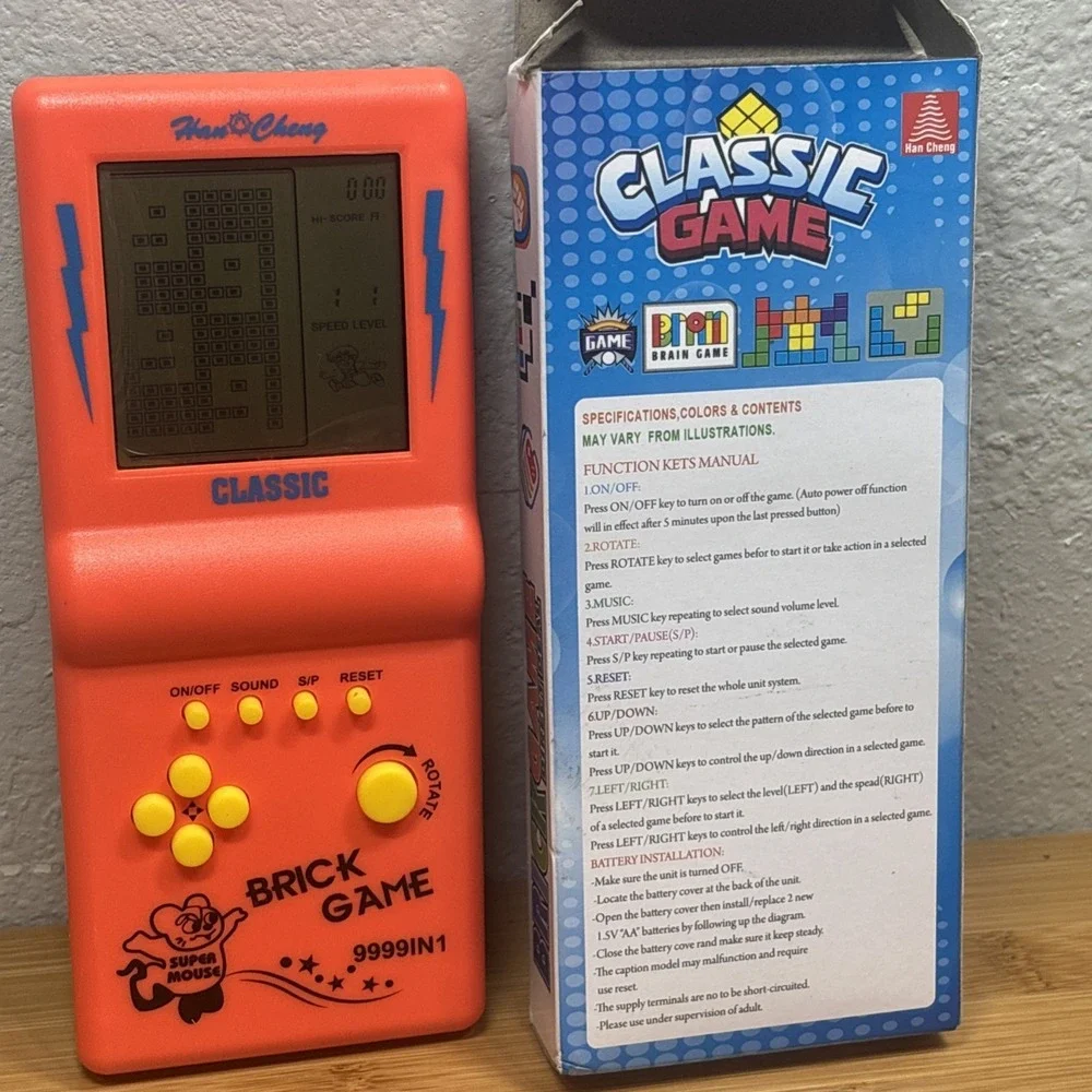 Vintage Brick Game Handheld 9999 in 1 - Vertical Game System-Orange